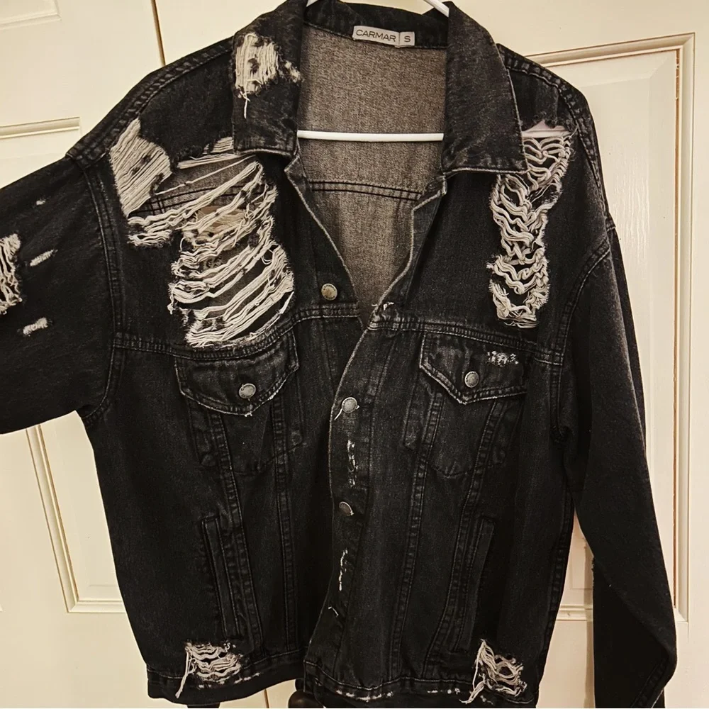 RARE Carmar Vintage Skull Patch Denim Jacket - Picture 3 of 4